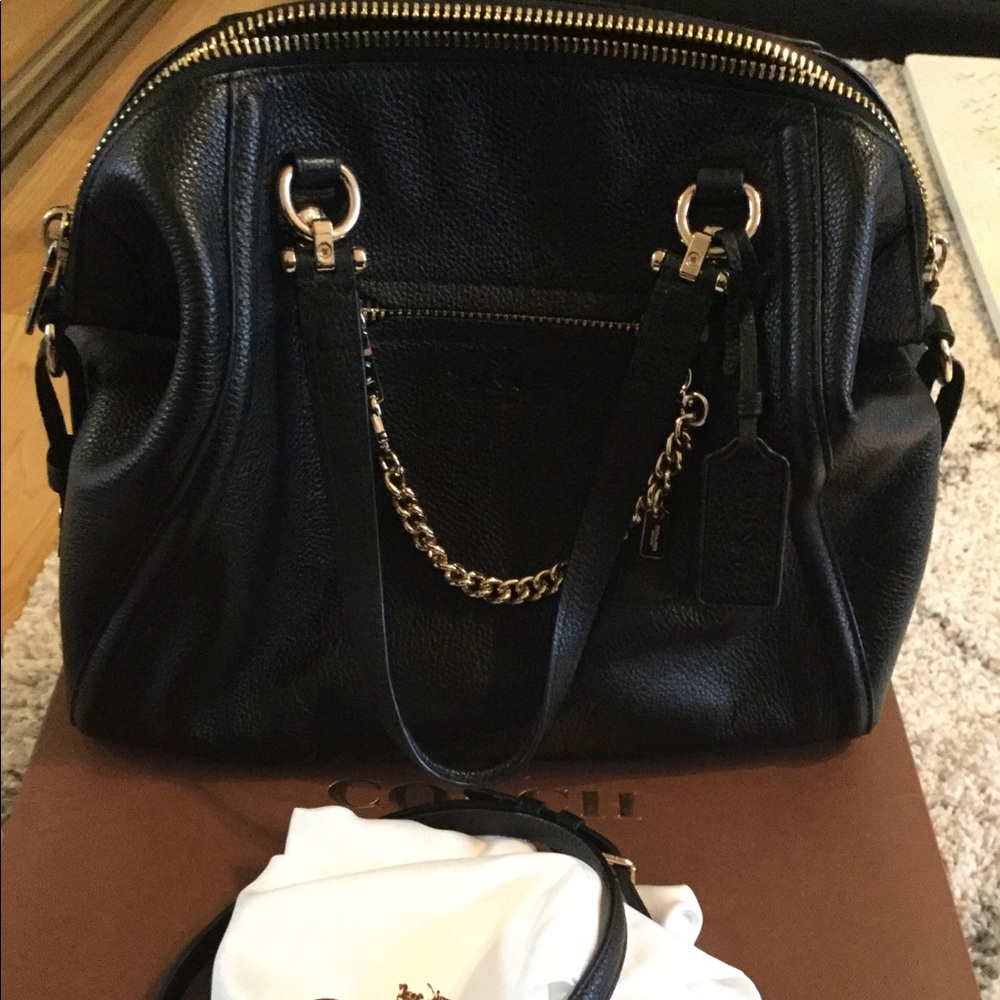 Coach Black Leather Prairie Satchel with chain